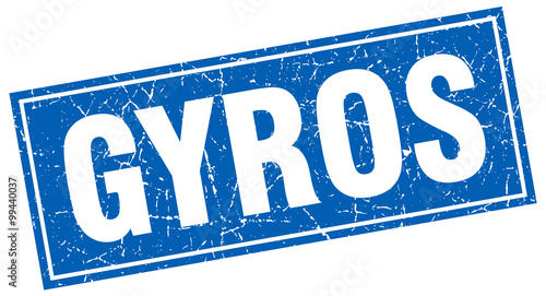 gyros blue square grunge stamp on white