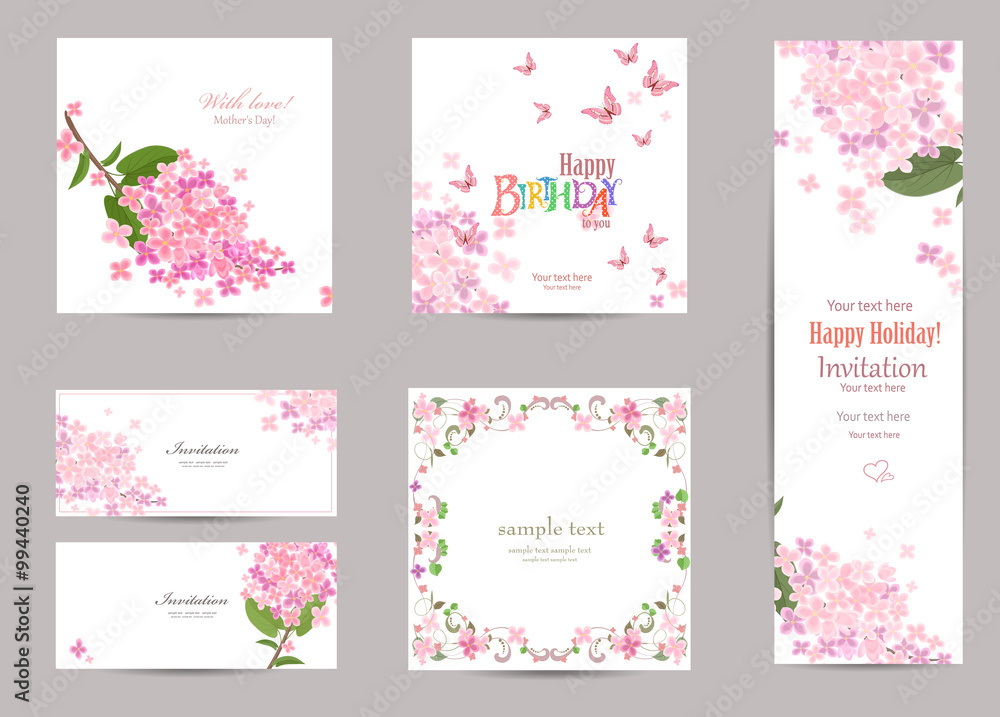 collection of greeting cards with a blossom lilac for your desig