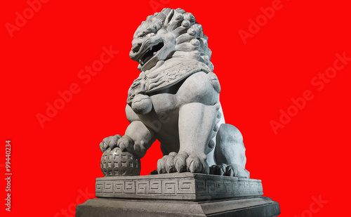 Chinese Imperial Lion Statue on red background. include un-expand path. use for background.
