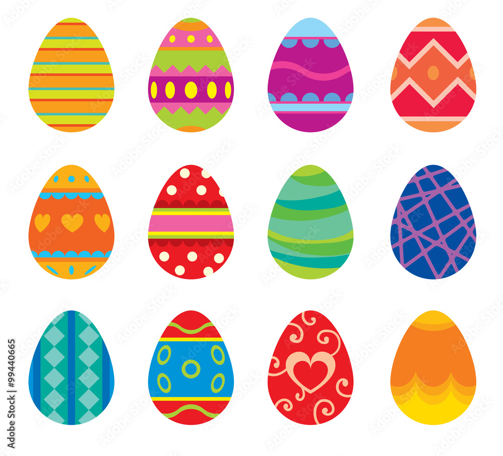Easter eggs vector flat syle icons isolated on white background Easter eggs vector flat syle icons isolated on white background