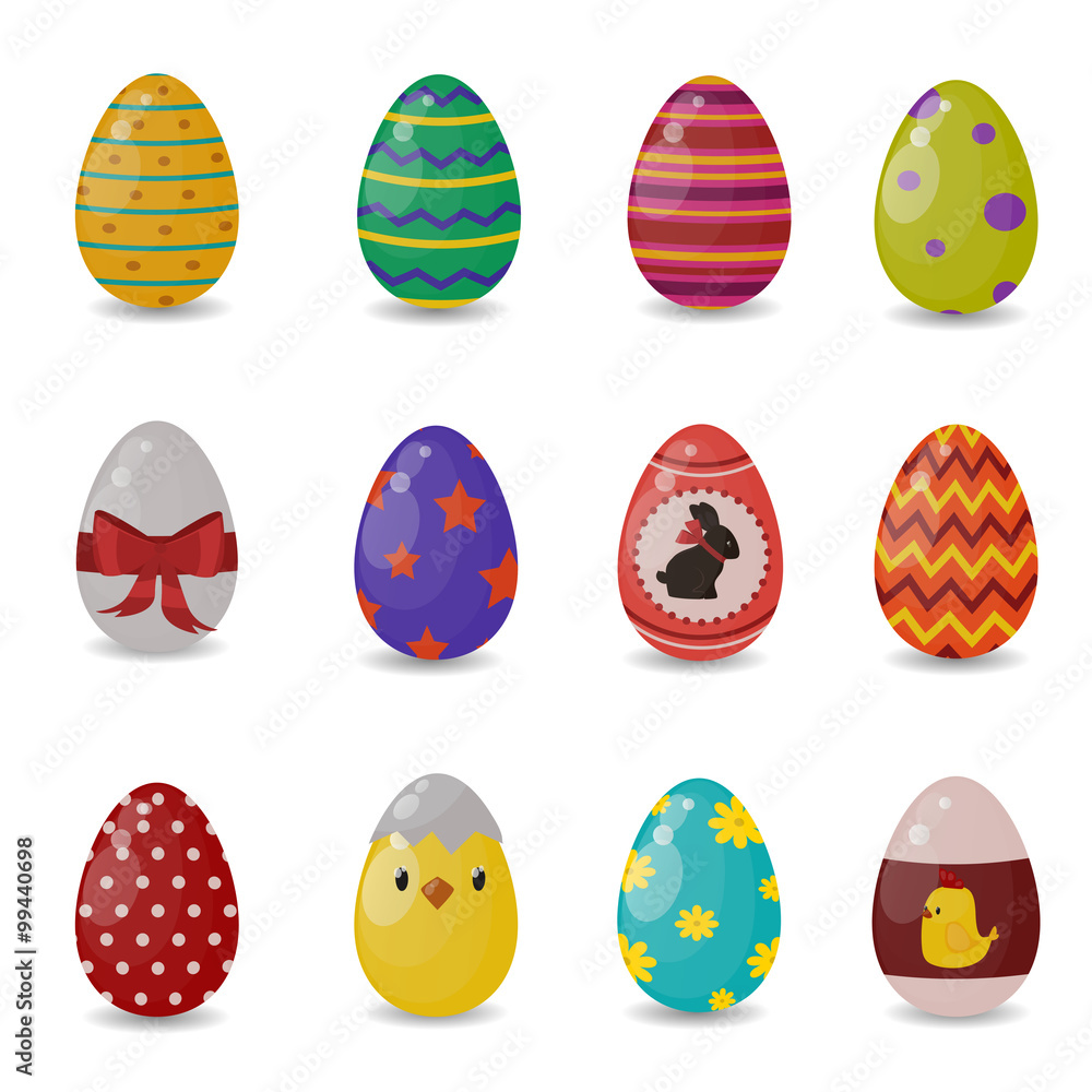 Easter eggs vector flat syle icons isolated on white background