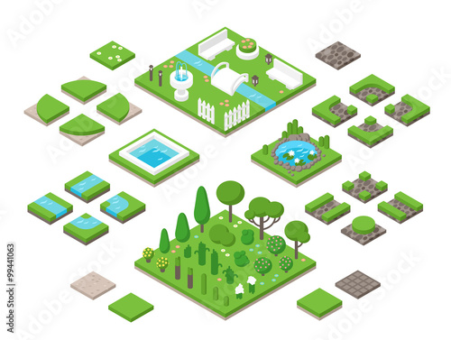 Landscaping isometric 3d garden design elements