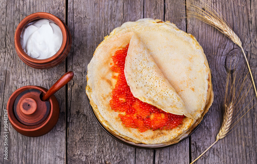pancakes with red caviar
