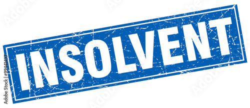 insolvent blue square grunge stamp on white