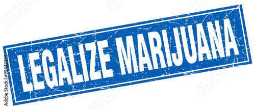 legalize marijuana blue square grunge stamp on white