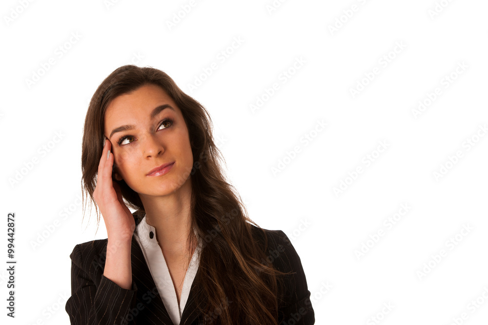 Beautiful young asian caucasian business woman looking in to cop Beautiful young asian caucasian business woman looking in to cop