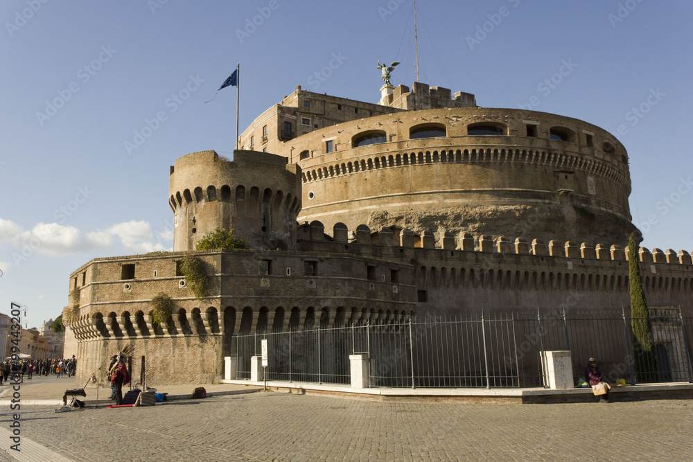 Overview of Castel Sant'Angelo in Rome, Italy, in a sunny day