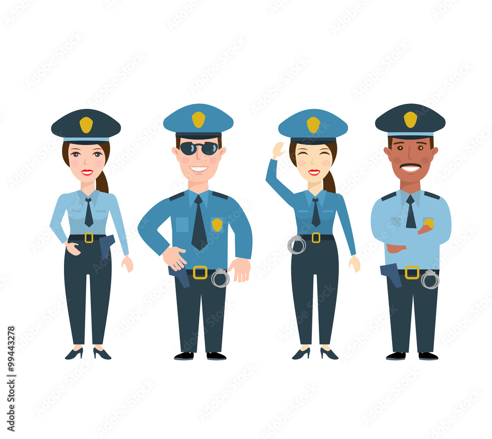 police man and police woman. police officers in uniform. isolated on white background police man and police woman. police officers in uniform. isolated on white background