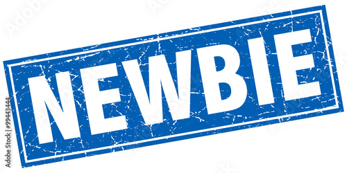 newbie blue square grunge stamp on white