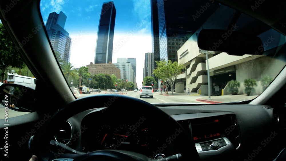 POV driving city streets Skyscrapers Urban district USA POV driving city streets Skyscrapers Urban district USA
