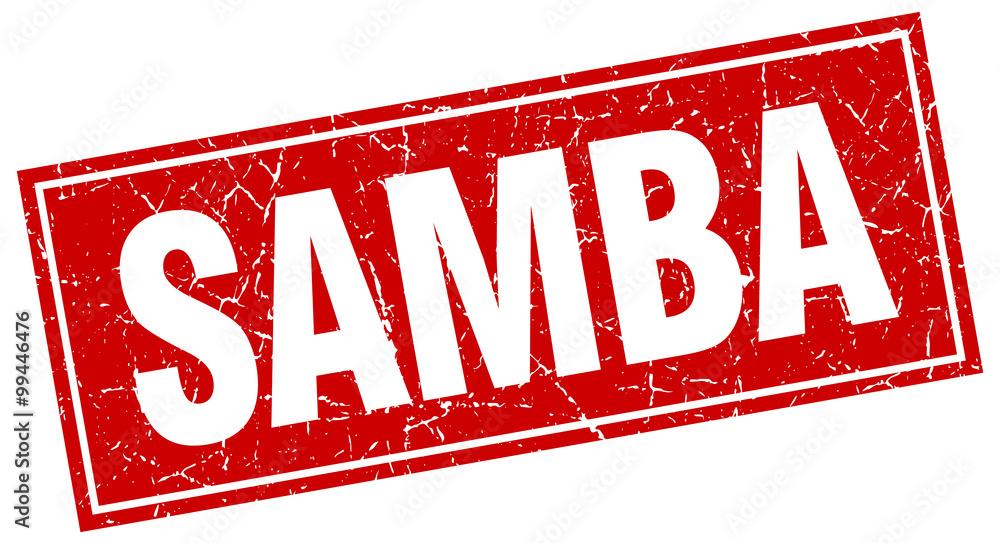 samba red square grunge stamp on white