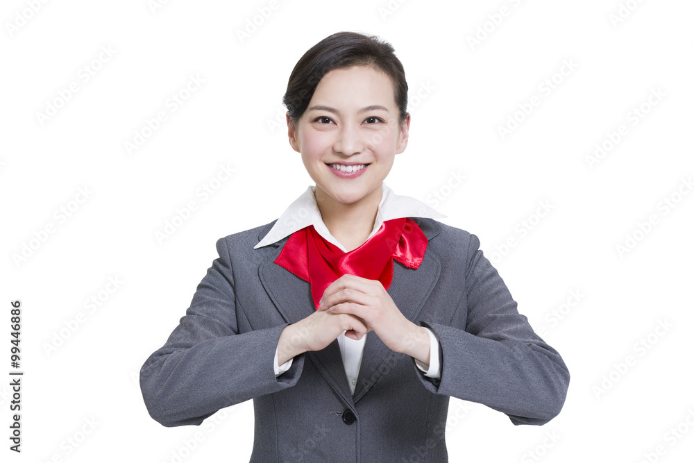 Cheerful businesswoman offering traditional Chinese New Year greeting Cheerful businesswoman offering traditional Chinese New Year greeting