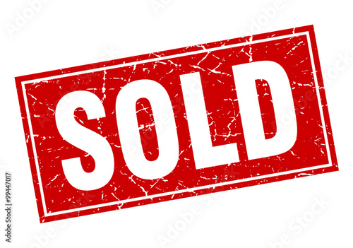 sold red square grunge stamp on white