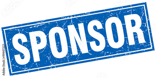 sponsor blue square grunge stamp on white