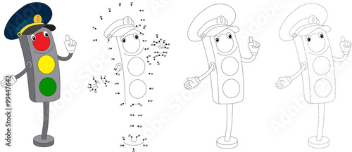 Cartoon traffic light. Vector illustration. Dot to dot game for