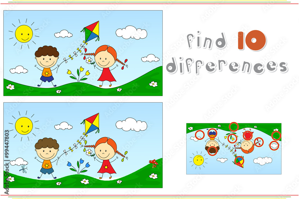 A boy with a girl playing with a kite on a meadow. Educational g A boy with a girl playing with a kite on a meadow. Educational g