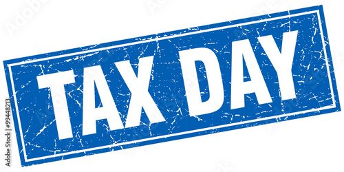 tax day blue square grunge stamp on white