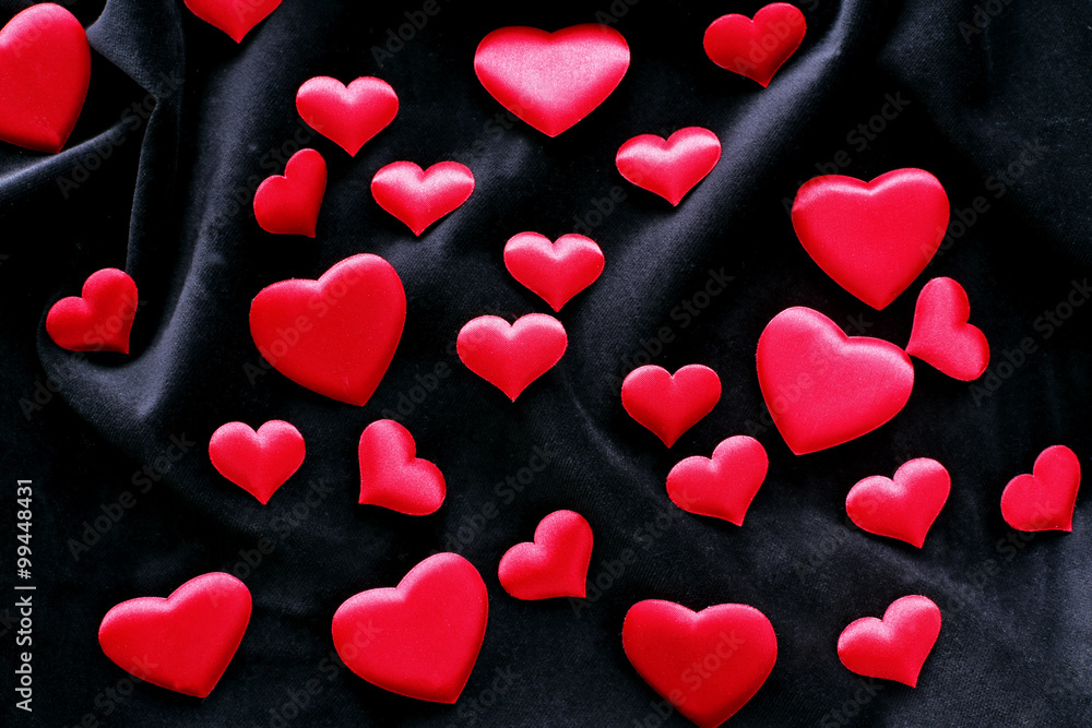 Red hearts on black velvet Red hearts on black velvet