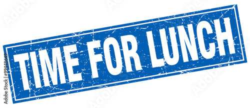time for lunch blue square grunge stamp on white