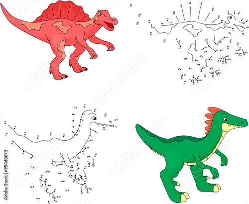Cartoon spinosaurus and parasaurolophus. Vector illustration. Do