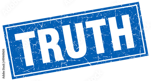 truth blue square grunge stamp on white