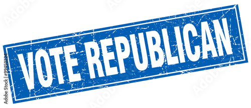 vote republican blue square grunge stamp on white