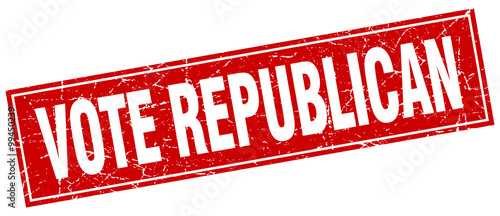 vote republican red square grunge stamp on white