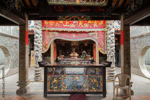 Inside the decorated Pak Tai Temple on Cheung Chau Island in Hong Kong, China.