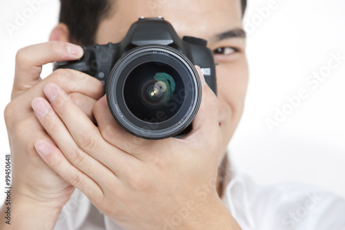 Young man taking photos
