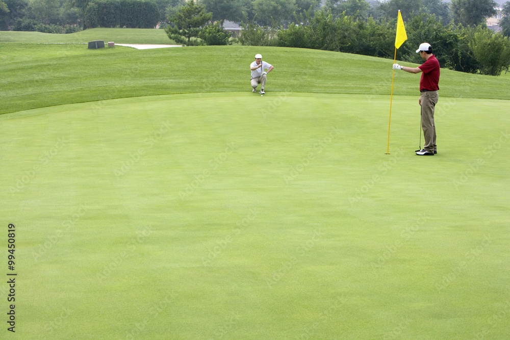 Obraz premium Two Golfers on the Green