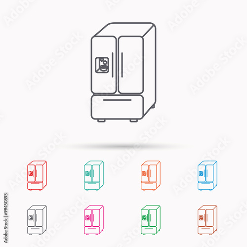 American fridge icon. Refrigerator with ice sign