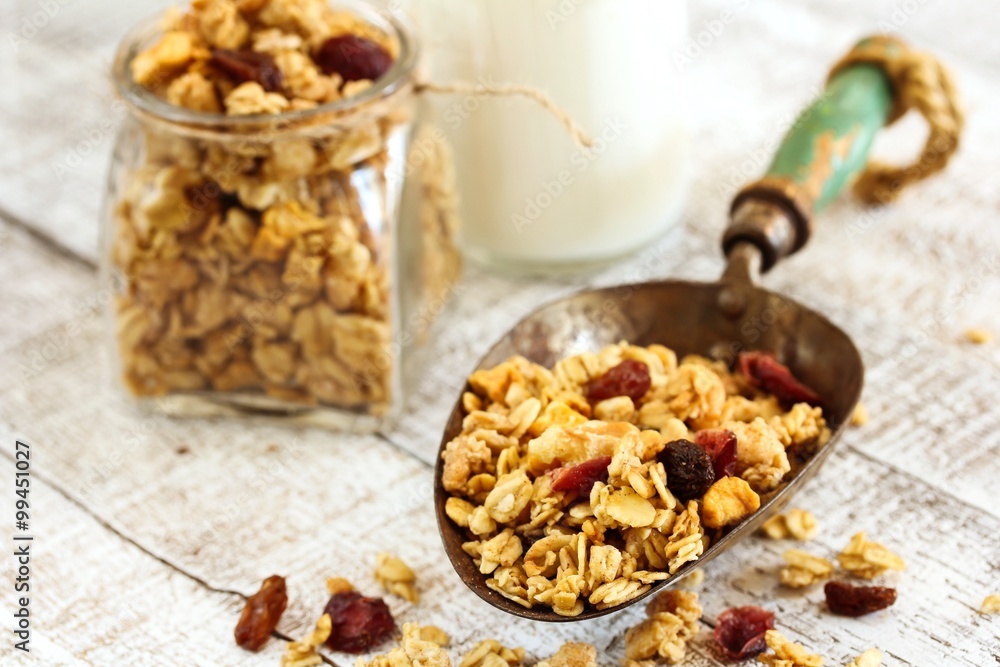 Granola breakfast, selective focus Granola breakfast, selective focus
