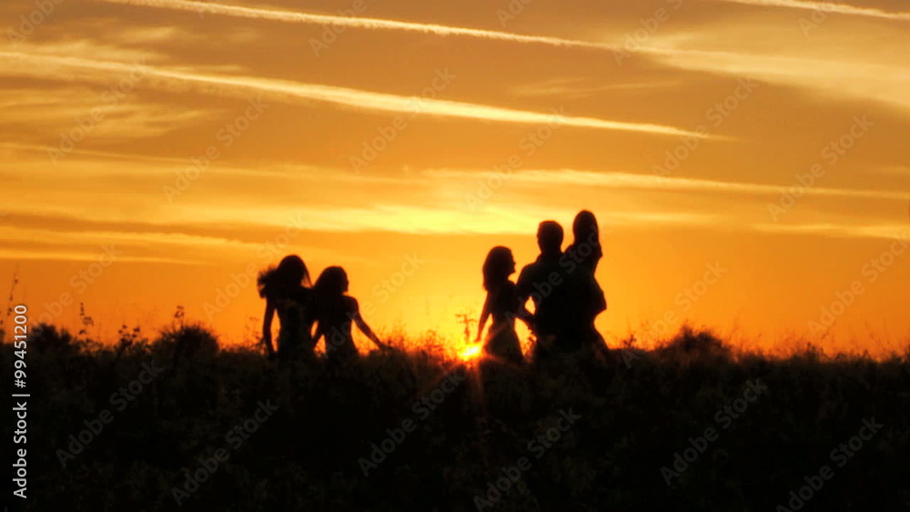 Young Happy Caucasian Parents Love Children Sunrise Outdoors Leisure Lifestyle Young Happy Caucasian Parents Love Children Sunrise Outdoors Leisure Lifestyle