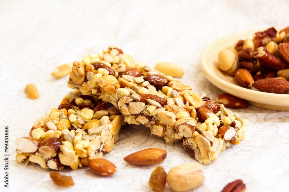 Granola bars, selective focus Granola bars, selective focus