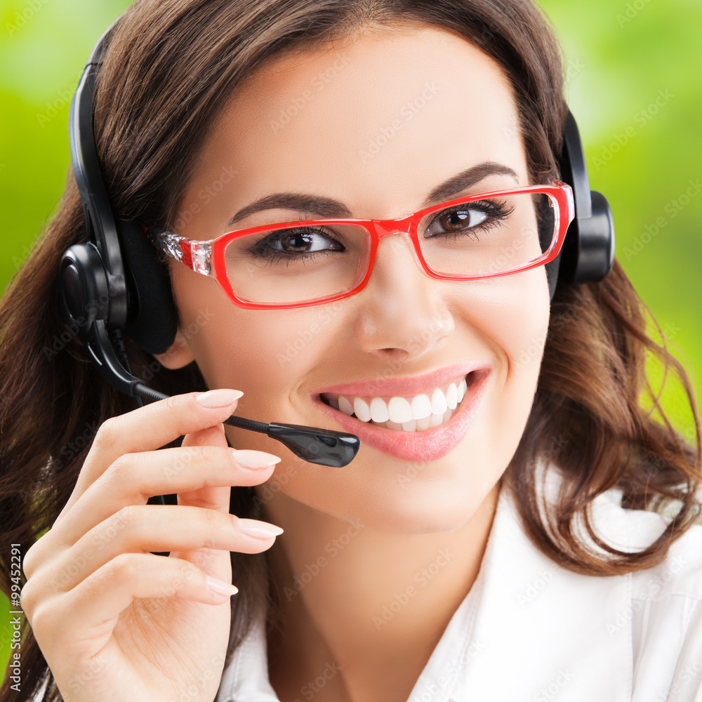 happy smiling young brunette businesswomen, support phone female happy smiling young brunette businesswomen, support phone female