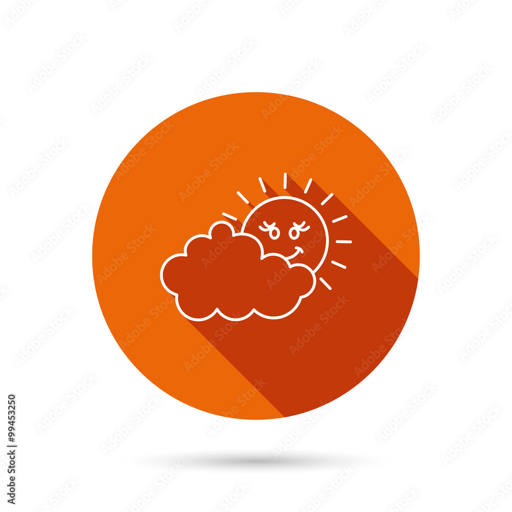 Cloudy day with sun icon. Overcast weather sign. Cloudy day with sun icon. Overcast weather sign.