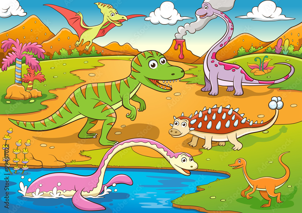 illustration of cute dinosaurs cartoon illustration of cute dinosaurs cartoon