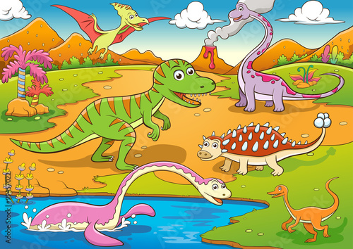 illustration of cute dinosaurs cartoon