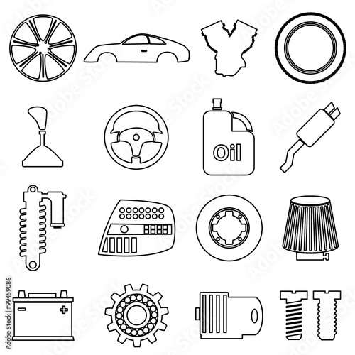 car parts store simple black outline icons set eps10 photo