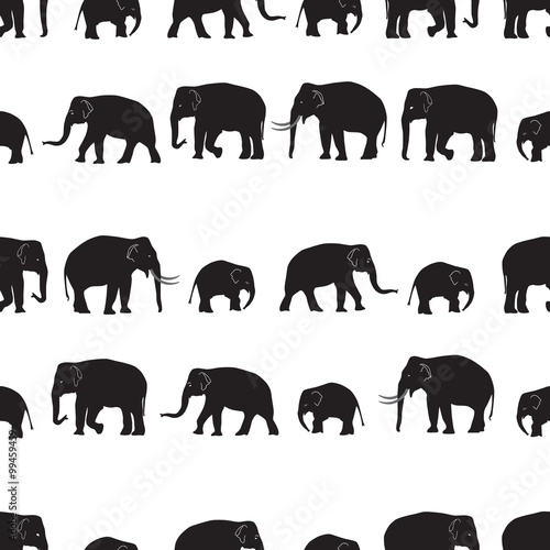 vector black elephants walking seamless pattern eps10