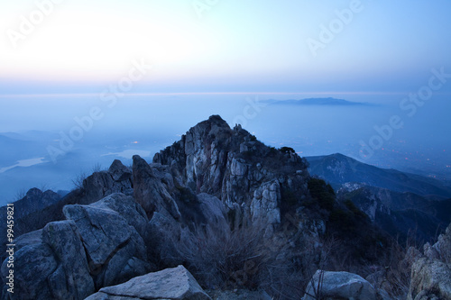 Sunrise in Chinese national famous mountain Taishan photo