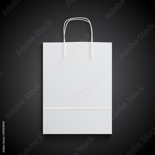 White paper bag mockup with handles for branding on black background