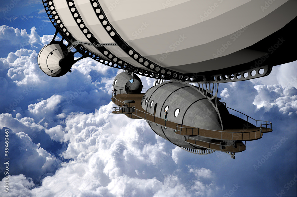Naklejka premium a computer rendered illustration of a blimp flying in the clouds