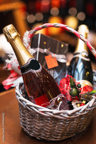 Bottle of wine in basket