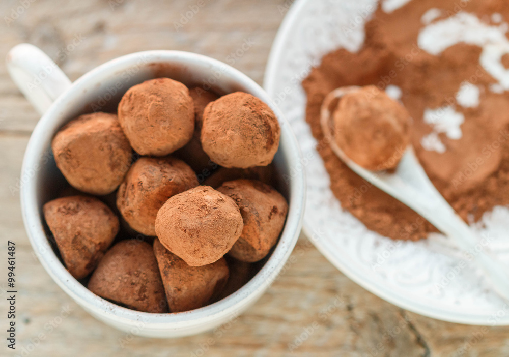 Homemade chocolate truffles with cocoa powder Homemade chocolate truffles with cocoa powder