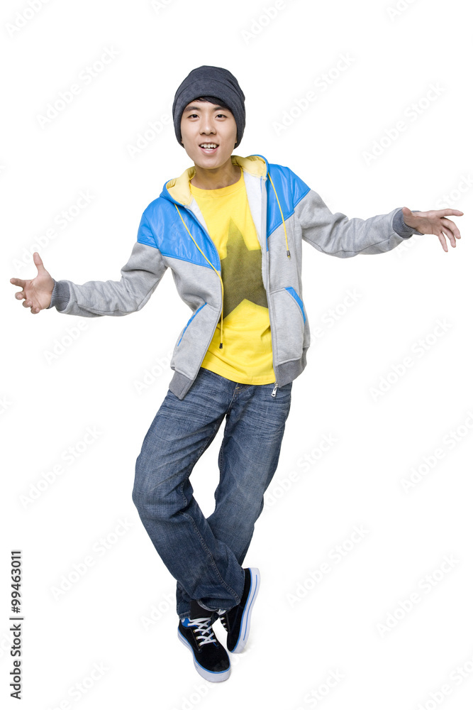 Hip man posing with his arms out Hip man posing with his arms out