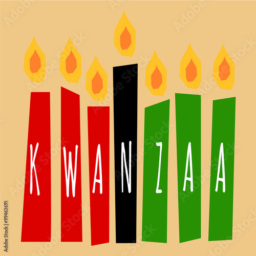 kwanzaa candles lightning on the beige background with letters Kwanzaa on them