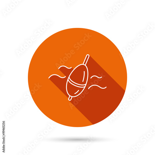 Fishing float icon. Bobber in waves sign.
