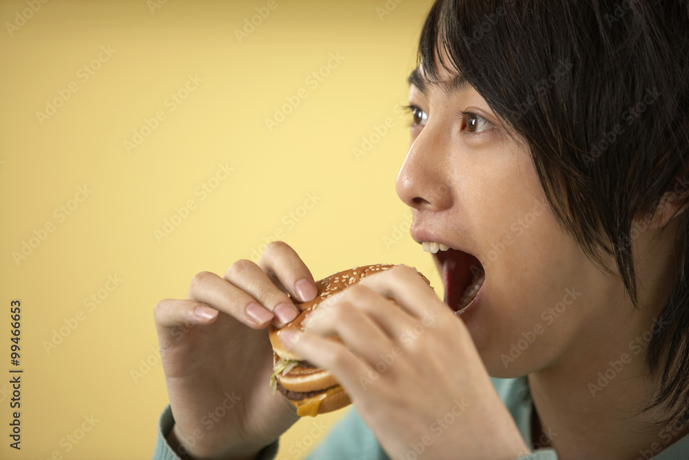 Teenage Boy Eating Hamburger Teenage Boy Eating Hamburger
