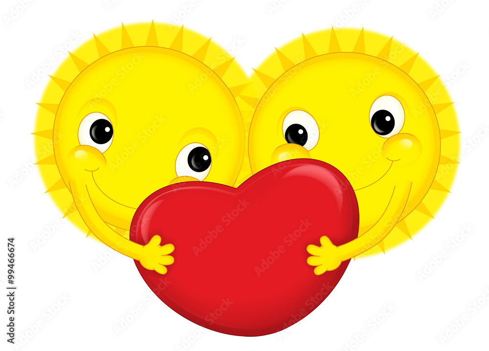 Cartoon sun on valentine - isolated - illustration for the children Cartoon sun on valentine - isolated - illustration for the children